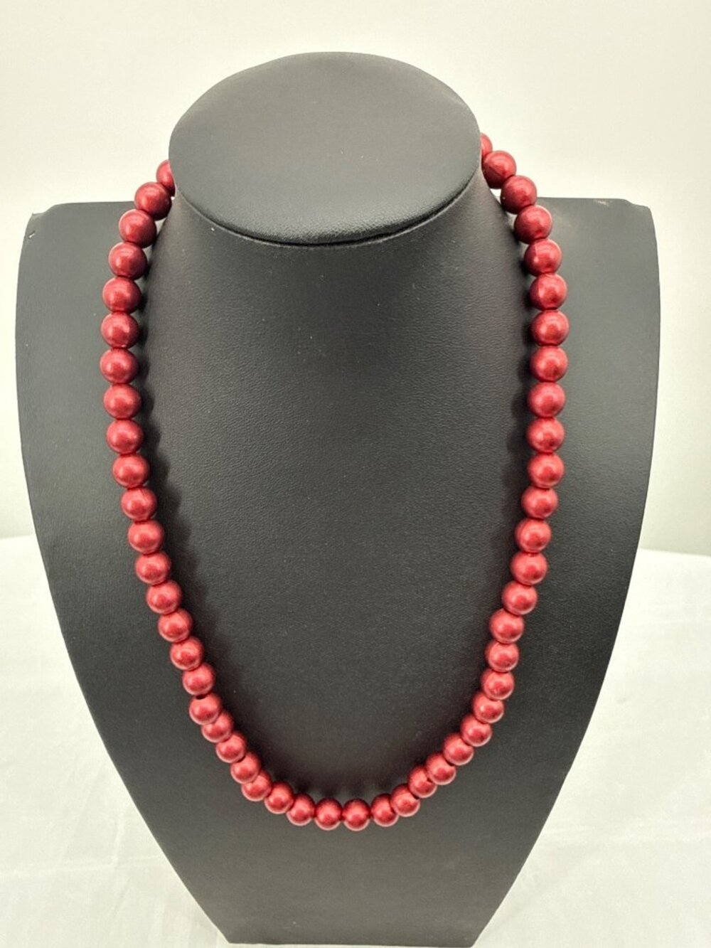 Red Pearl Beaded Stretch Necklace Retro Statement Princess Strand